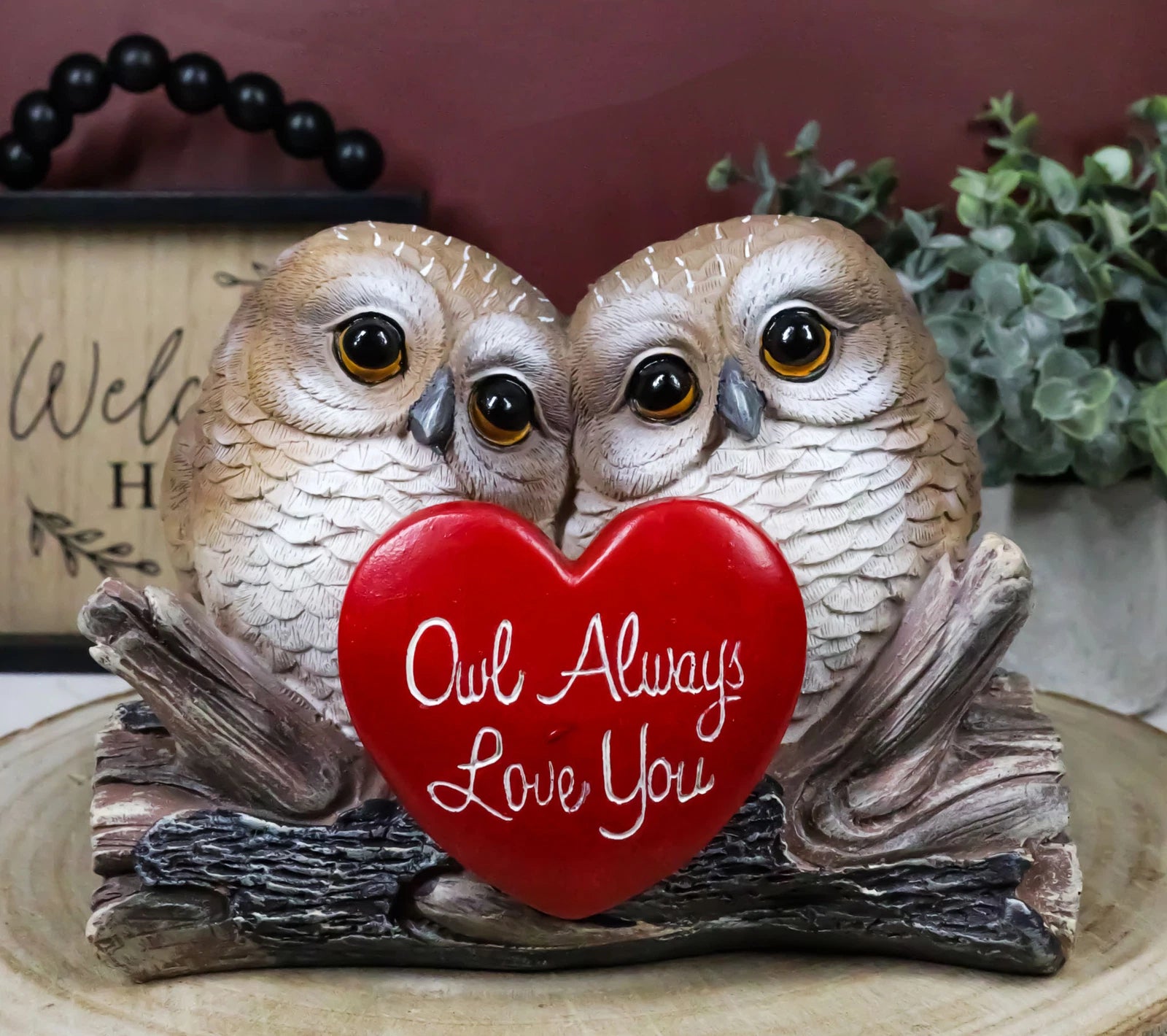 Romantic Owl Couple Statue Owl Always Love You Owl Lovebirds Holding Heart Sign-5