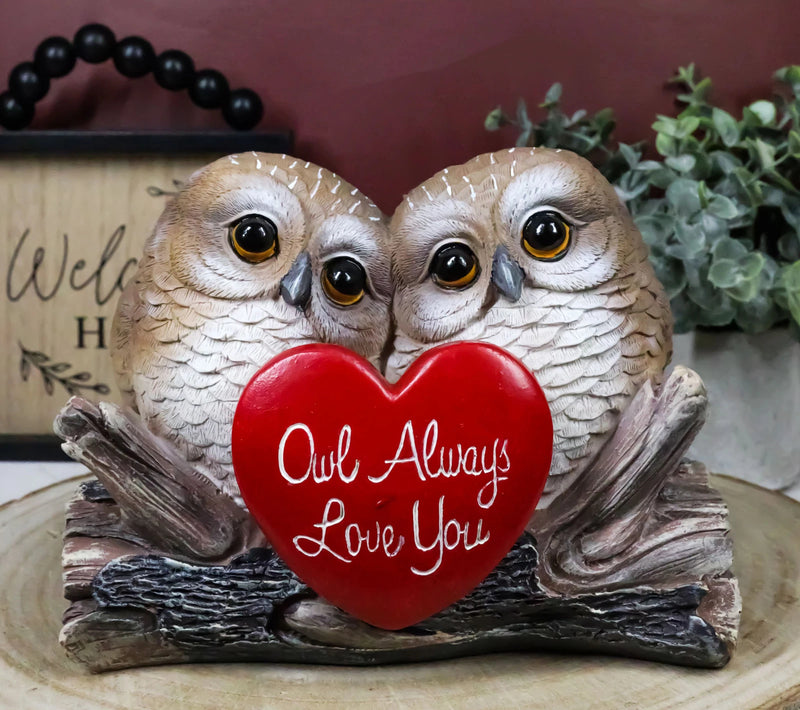 Romantic Owl Couple Statue Owl Always Love You Owl Lovebirds Holding Heart Sign-5