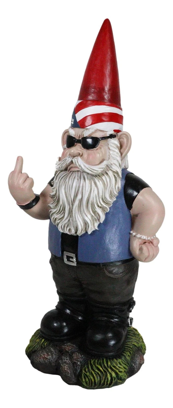 Flip The Bird American Biker Bully Gnome Not Welcome Statue Garden Patio Pool-7