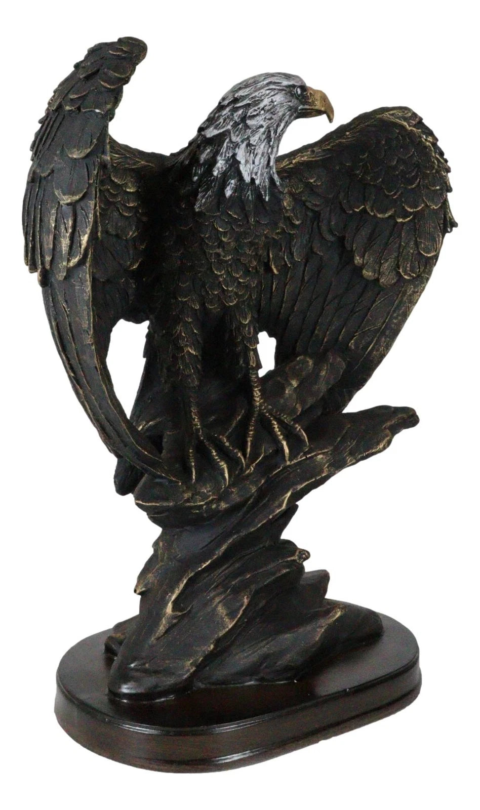 American Patriotic Large Bald Eagle Perched On Rocky Cliff Resin Figurine 10"H-5