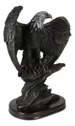 American Patriotic Large Bald Eagle Perched On Rocky Cliff Resin Figurine 10"H-5