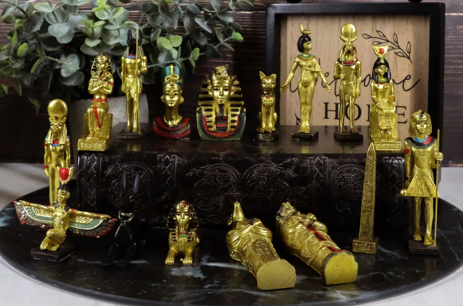 Miniature Egyptian Obelisk Gods Goddesses Pharaoh And Royalty Figurine Set of 16-1
