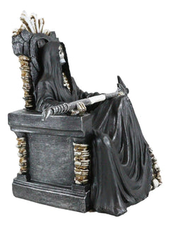 Grim Reaper Figurine, Death Skeleton Throne Statue 10.5" Tall Gothic Home Decor, Sitting Reaper Collectible, Halloween Accent, Desk or Shelf Ornament, Dark Fantasy Sculpture-4