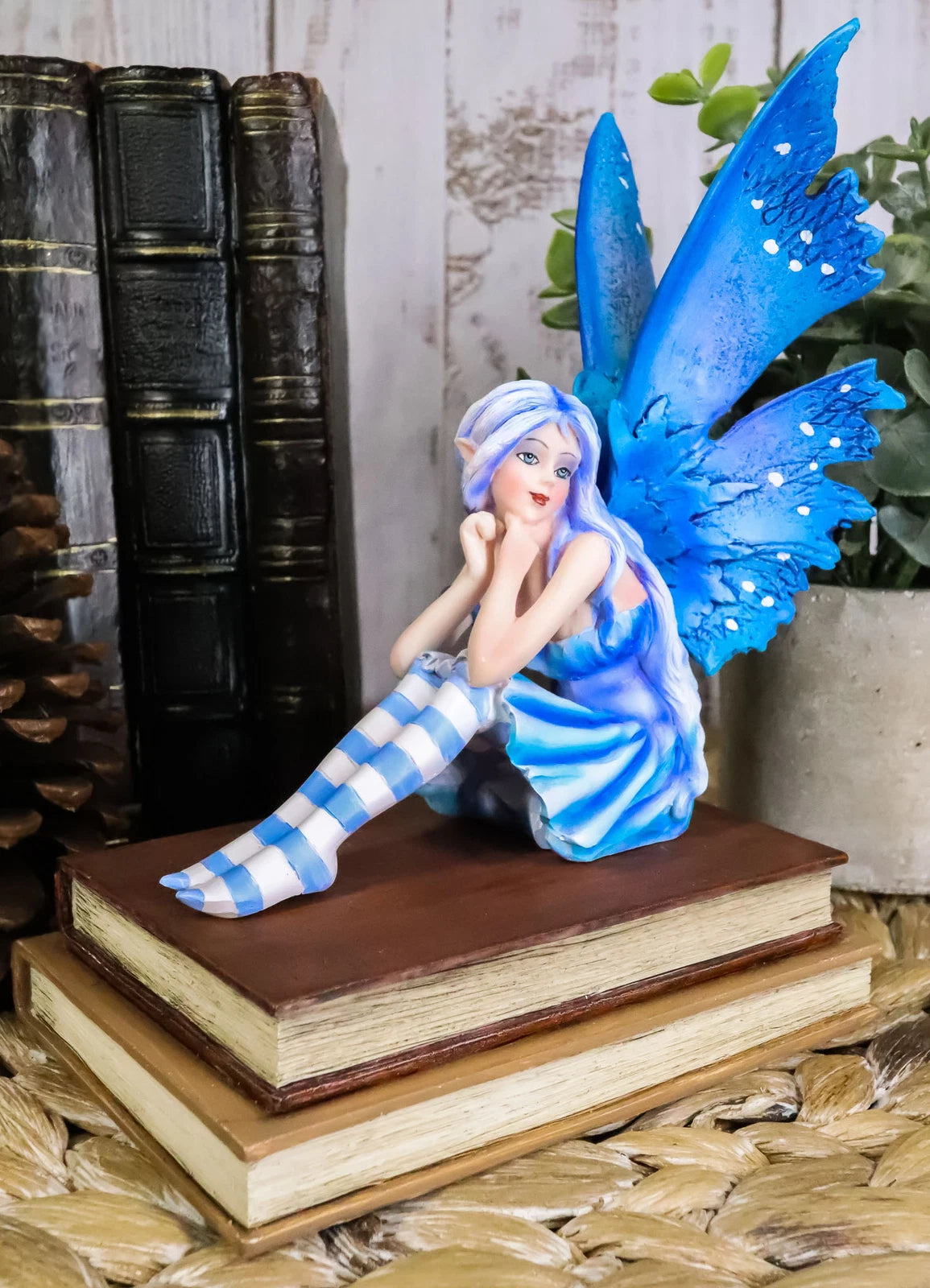 Amy Brown Pretty Blue Moon Scholar Book Muse Fairy Statue 6.5"H Fantasy