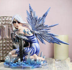 Estatua de la Diosa Elemental del Hielo, Hada Azul con cría de dragón, 31 cm de alto-2