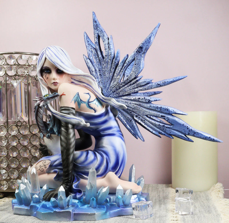 Estatua de la Diosa Elemental del Hielo, Hada Azul con cría de dragón, 31 cm de alto-2