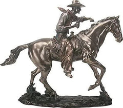 Large 21.25"Long Cowboy On Horse Figurine in Bronze Powder Finish Resin Statue-3