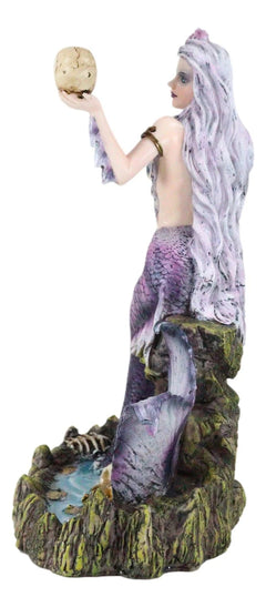 Large Sirens of The Seas Necromancer Gothic Mermaid Holding A Skull Figurine-5