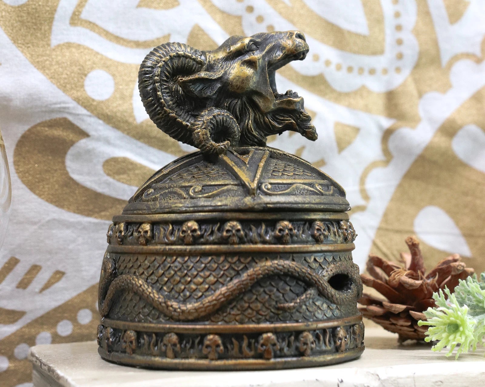 Baphomet Backflow Incense Cone Burner Trinket Jewelry Box-6