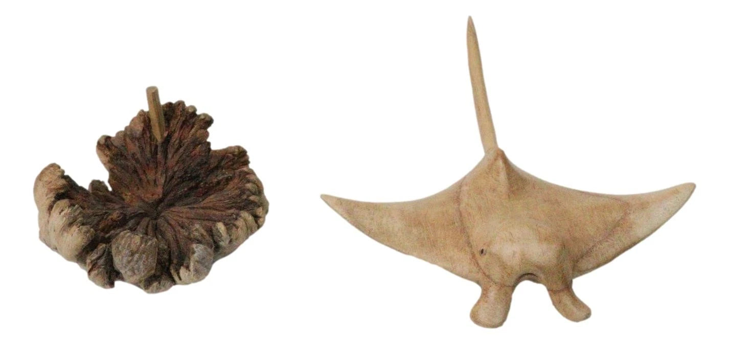 Marine Balinese Hand Carved Coral Reef Manta Ray On Burl Parasite Wood Base 8"L-5