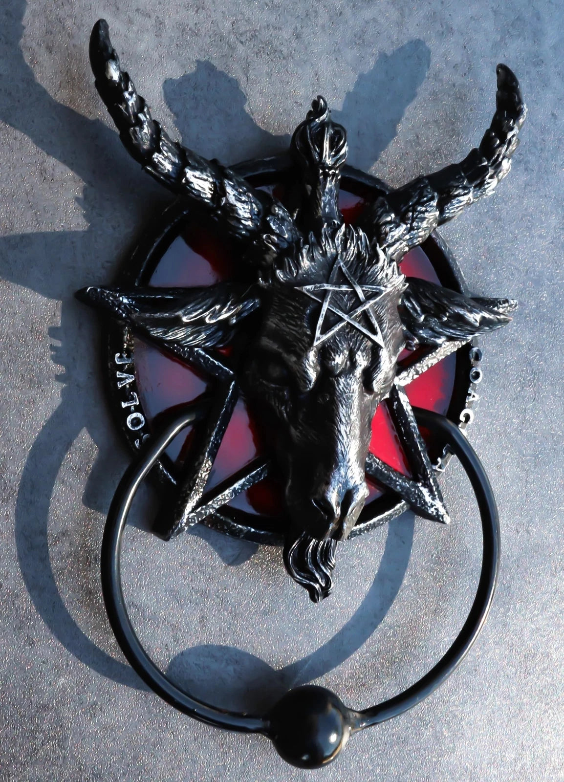 Sabbatic Goat Of Mendes Baphomet With Blood Pentagram Head Door Knocker-4