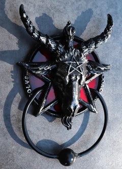 Sabbatic Goat Of Mendes Baphomet With Blood Pentagram Head Door Knocker-4
