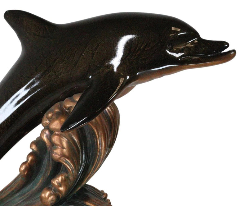 Large 23"H Nautical Marine 2 Bottlenose Dolphins Leaping Over Ocean Waves Statue-5