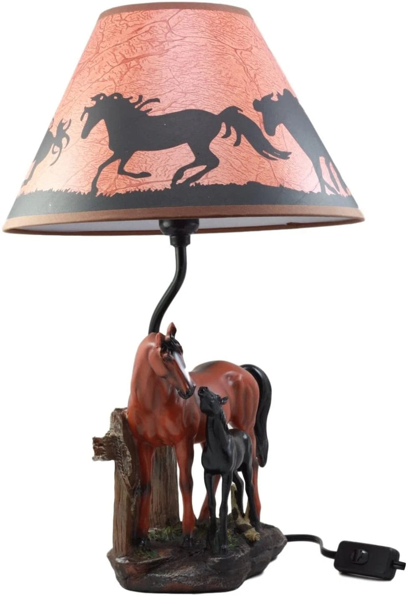 Lámpara de mesa de escritorio con pantalla decorativa de 48 cm de alto, diseño de caballo, yegua y potro de Ranch Fence-4