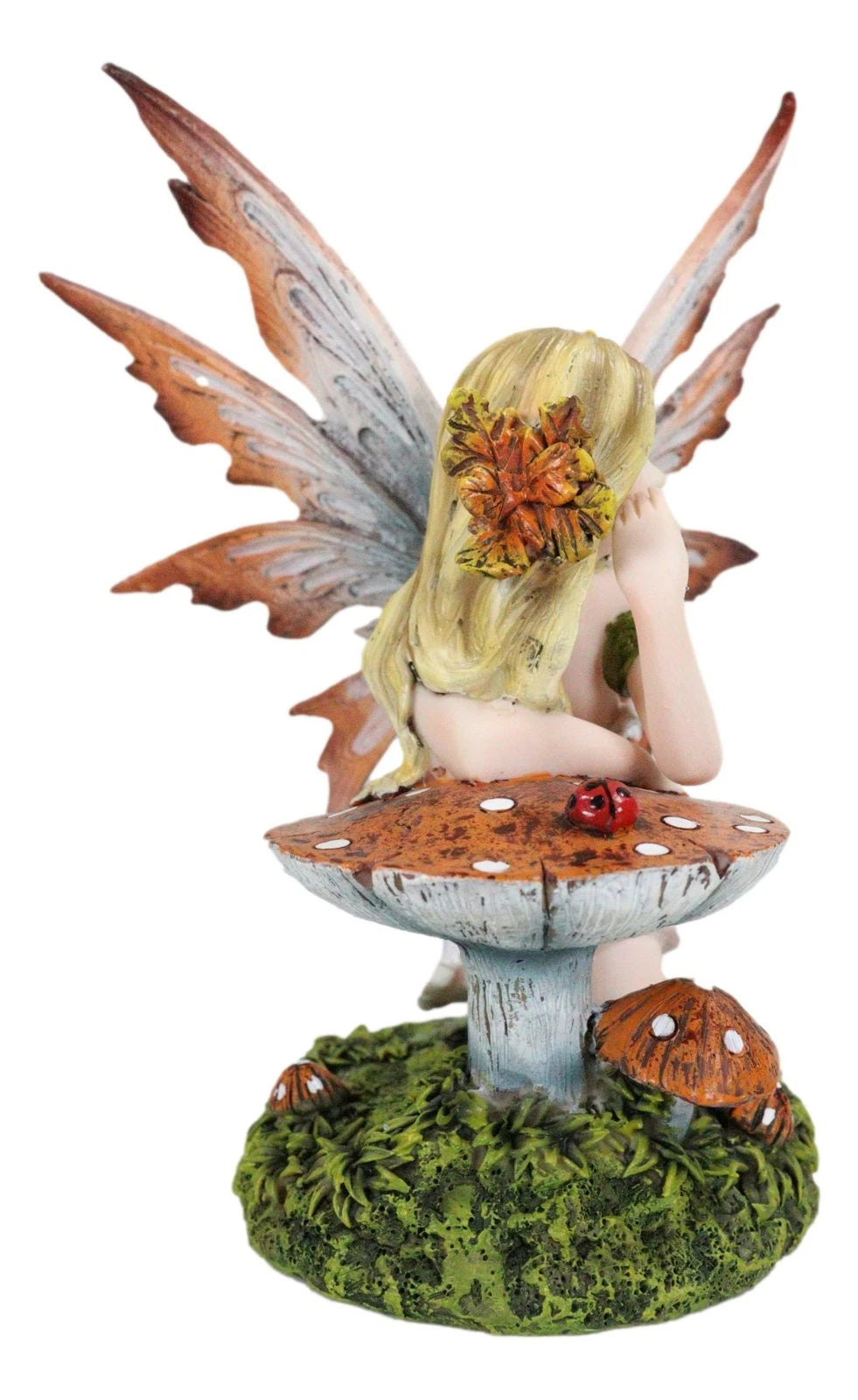 Enchanted Forest Fall Ladybug Mushroom Fairy Sitting by Toadstools Figurine-6