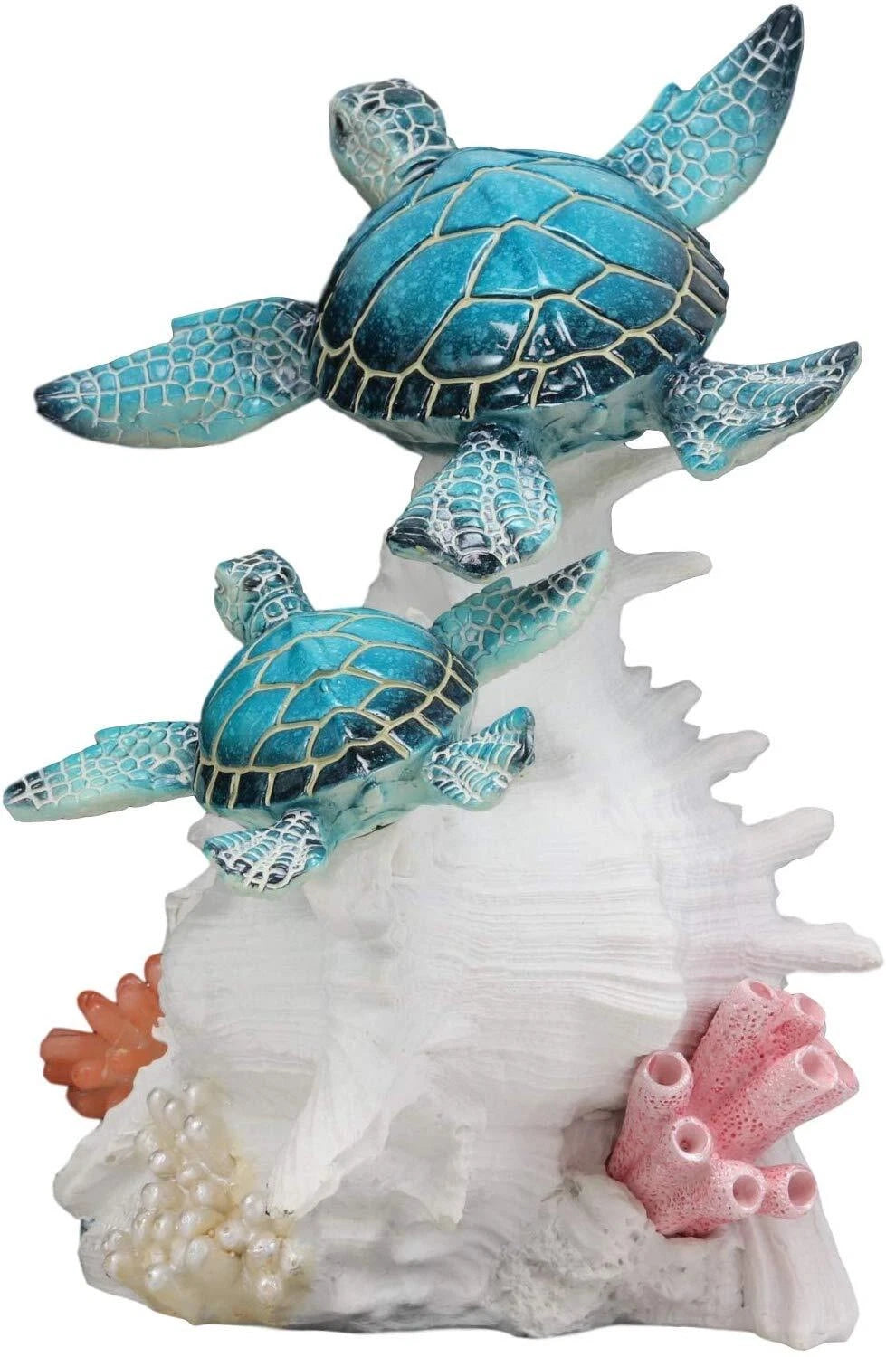 Colorful Nautical Sea Turtle Family Swimming By Big Conch With LED Light Statue-6