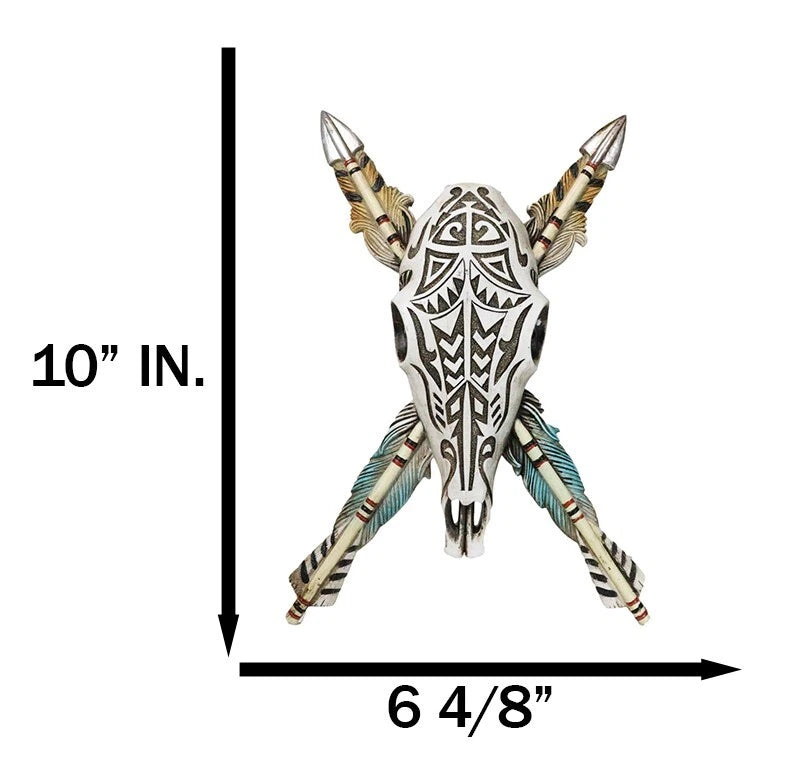 Southwestern Indian Tribal Tooled Tattoo Cow Skull And Crossed Arrows Wall Decor-4
