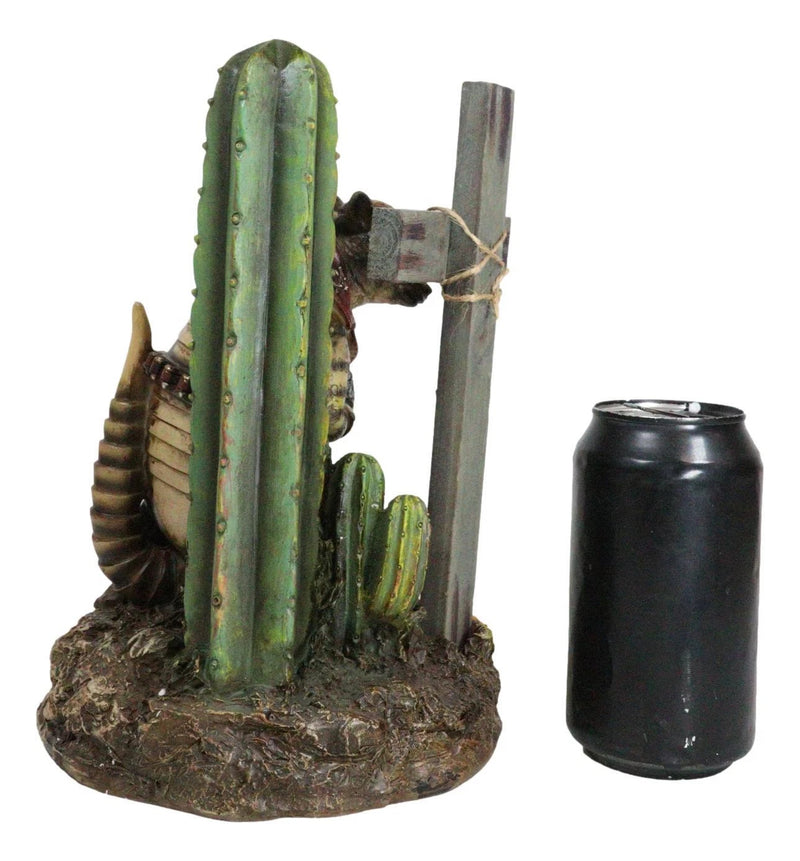 Rustic Western Armadillo Cowboy by Saguaro Cactus Praying By The Cross Figurine-7