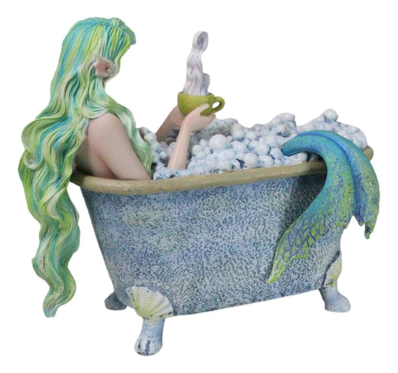 Amy Brown Aquamarine Pretty Mermaid Relaxing And Bubble Bathing in Tub Figurine-7