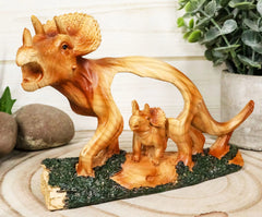 Figura de madera sintética recortada de dinosaurio jurásico Triceratops de tres cuernos, madre y cría-1