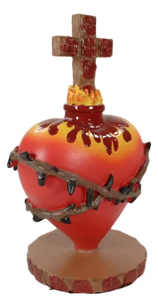 DOD Sacred Heart Of Jesus W/ Crown Of Thorns Roses & Cross Statue-6
