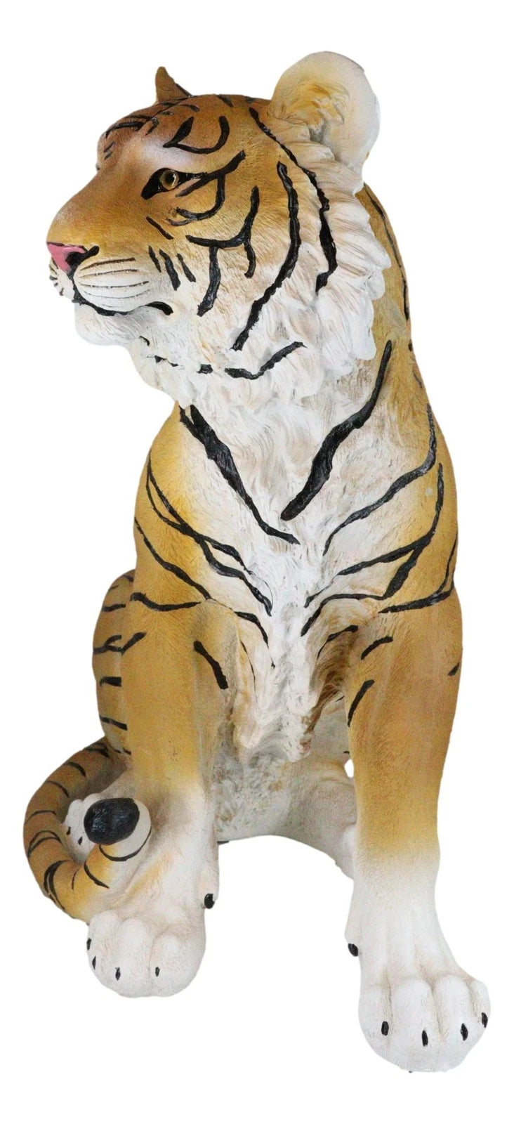 20"Tall Orange Bengal Tiger Raja Sitting On Guard Decorative Garden Statue-3