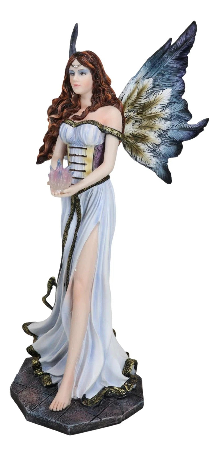 Enchanted Fantasy Damsel Fairy In White Corset Gown Holding Blue Flame Figurine-4