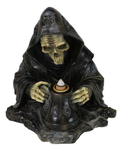 Grim Reaper Skeleton Wizard Chanting Spells Backflow Incense Cone Burner Statue-6