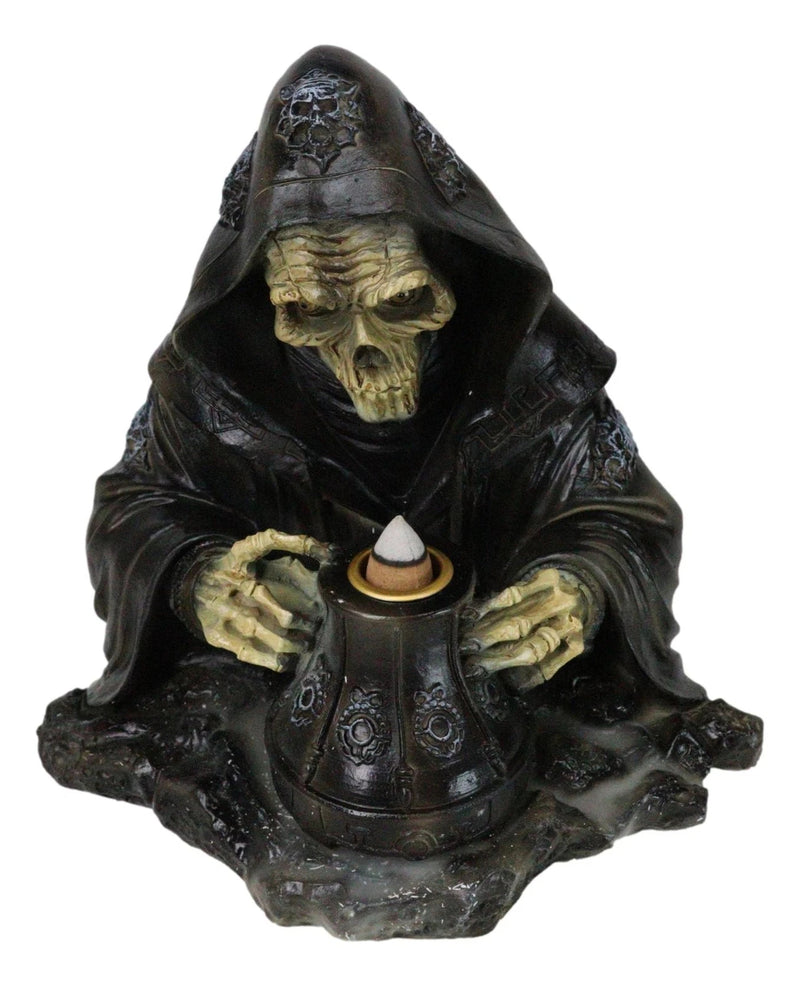 Grim Reaper Skeleton Wizard Chanting Spells Backflow Incense Cone Burner Statue-6
