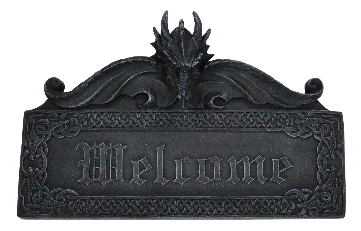 Celtic Medieval Gothic Guardian Dragon Welcome Plaque Door Wall Sculpture-4