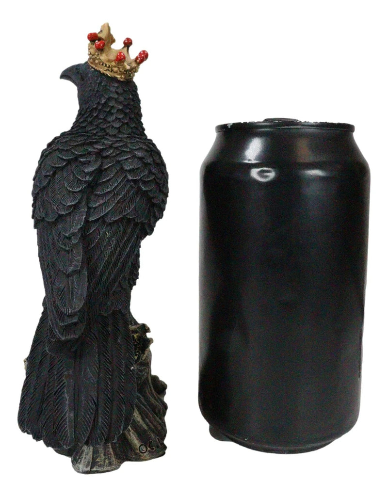 Macabre Gothic Royal Crowned Raven King Perching On Tree Stump Figurine 6.5"H-4