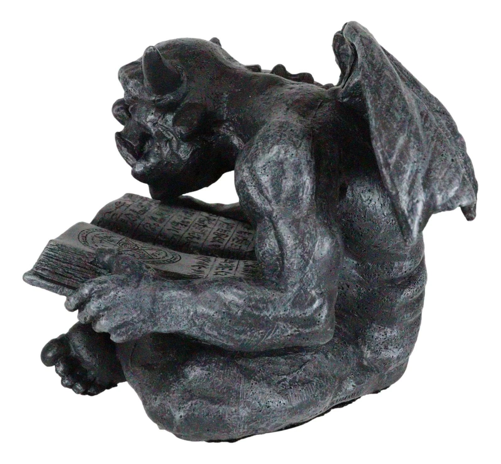 Notre Dame Horned Gargoyle With Spell Book Statue Demonic Bibliography Watchman-4