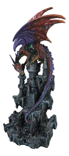Guardian Dragon Protecting Castle with Precious Stone Collectible Figurine 12"H-3