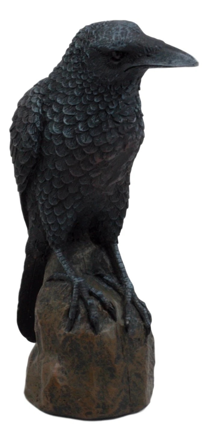 Estatua gótica de cuervo, ave carroñera posada sobre una roca, figurita de 15 cm de alto-4