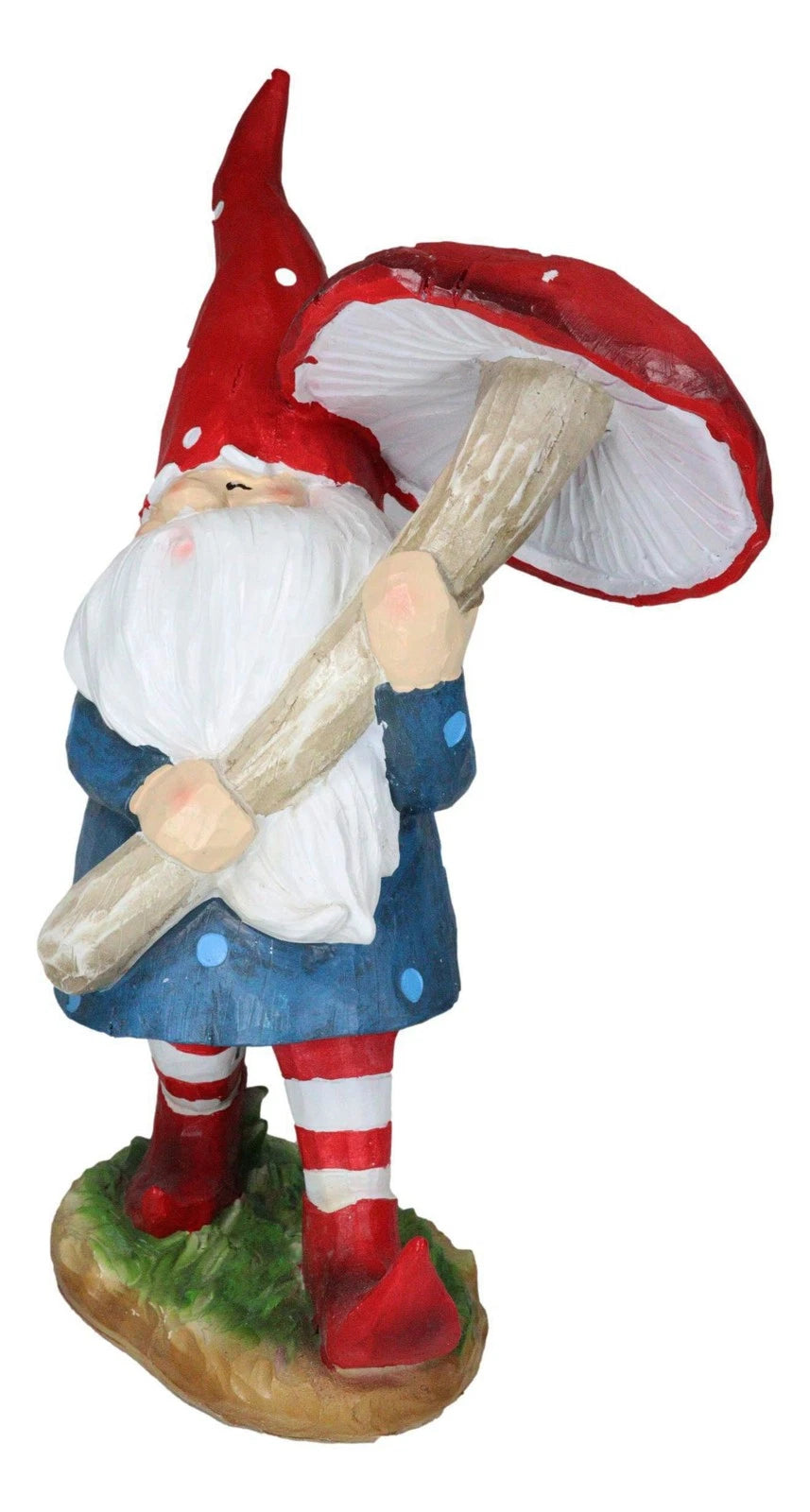 Large Whimsical Garden Gnome With Giant Toadstool Mushroom Umbrella Figurine-3
