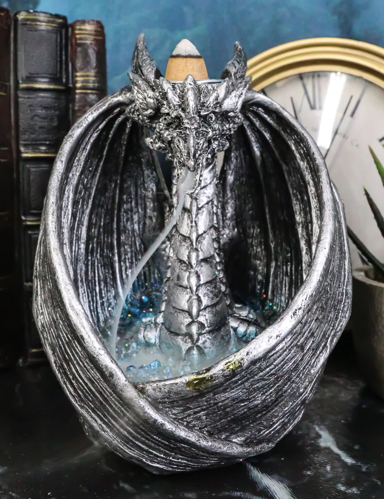 Ancient Wise Dragon Flame Protecting Rune Crystals Backflow Cone Incense Burner-2