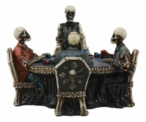 Skeleton Gamblers 6.25"L Three Poker Players With A Dealer Sculpture-3