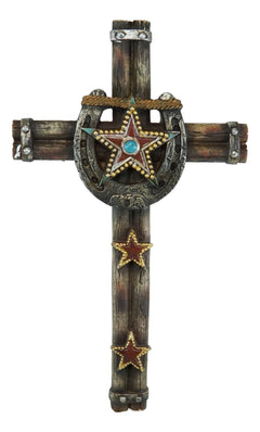 Set Of 3 Rustic Western Star Horseshoe Cowboy Horse And Pistols Wall Crosses-7