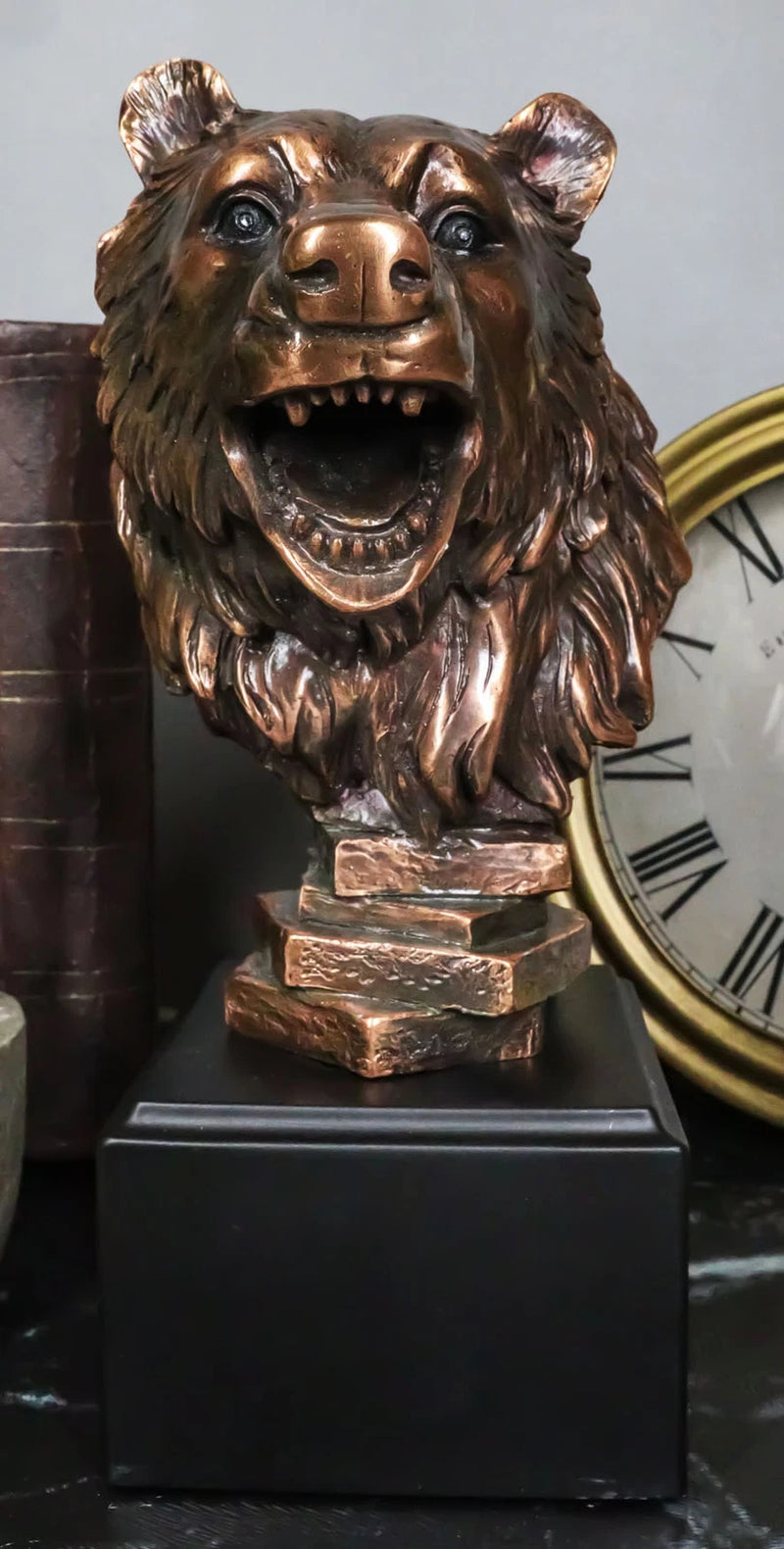 Wildlife Roaring Bear Bust Statue Bronze Electroplated Bear Figurine With Base-1