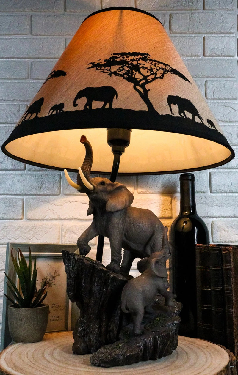 Migration Of The Majestic Elephant Family Safari Desktop Table Lamp Statue Decor-4