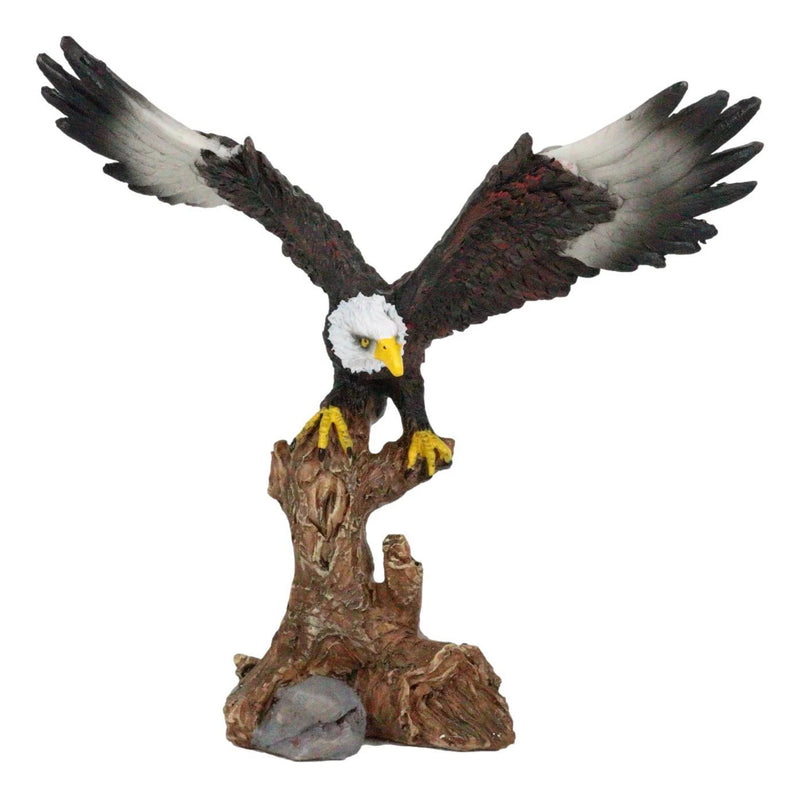 Figura decorativa de resina de águila calva de 18 cm de altura descendiendo de una rama de árbol-5