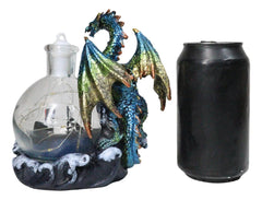 Metallic Frozen Sea Dragon Rising Above Waves by Glass Bottle With Ship Figurine-4