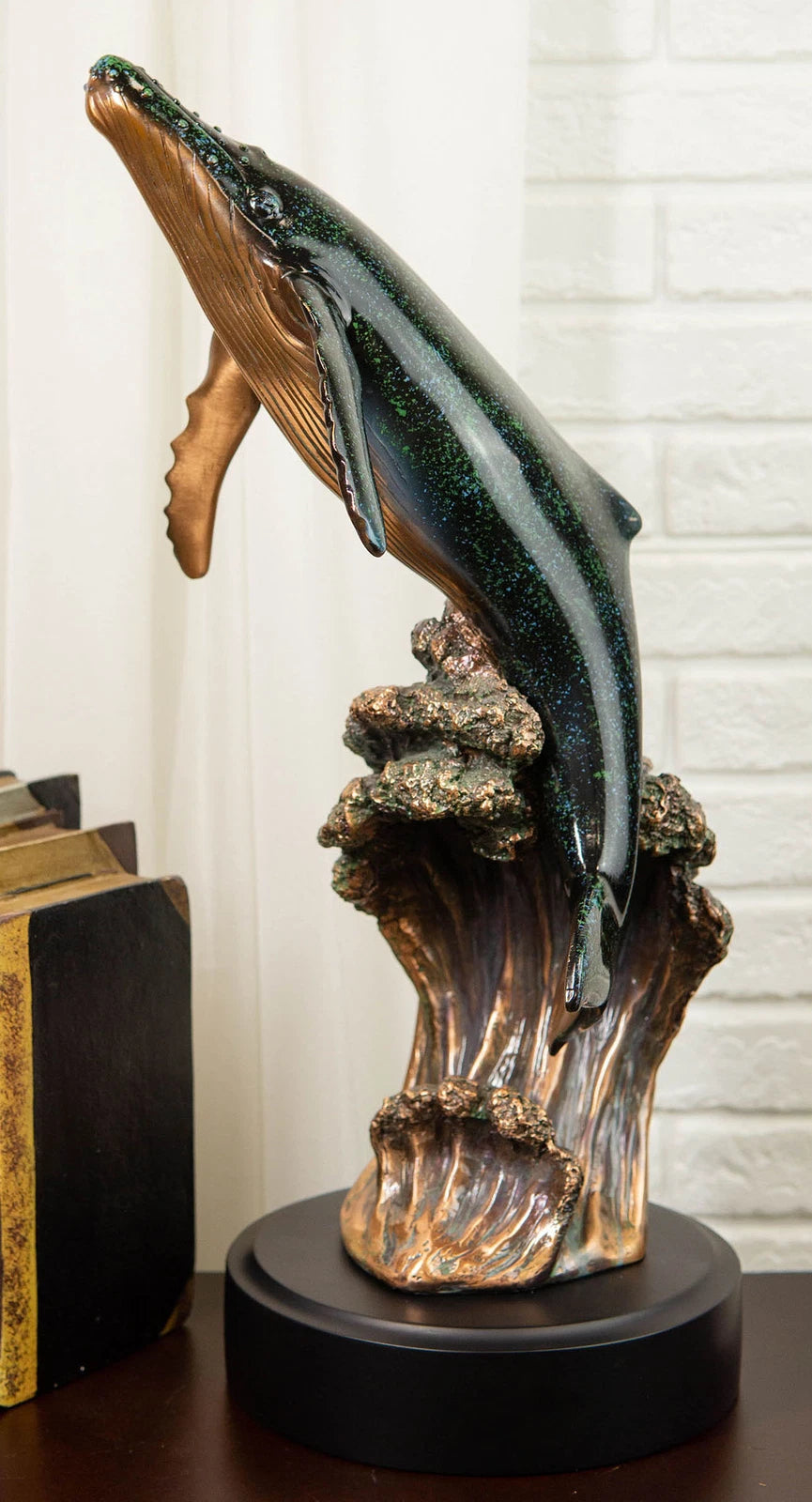Large Nautical Ocean Marine Baleen Humpback Whale Breaching Water Statue-1