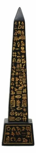 Egyptian Temple of Ra Gold Black Luxor Obelisk With Hieroglyphs Statue 8"H-7
