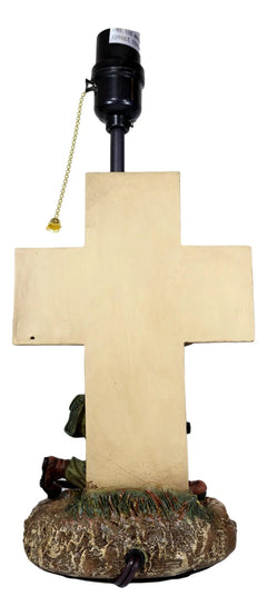 Patriotic Soldier With Rifle Kneeling By American Flag Cross Memorial Table Lamp-9