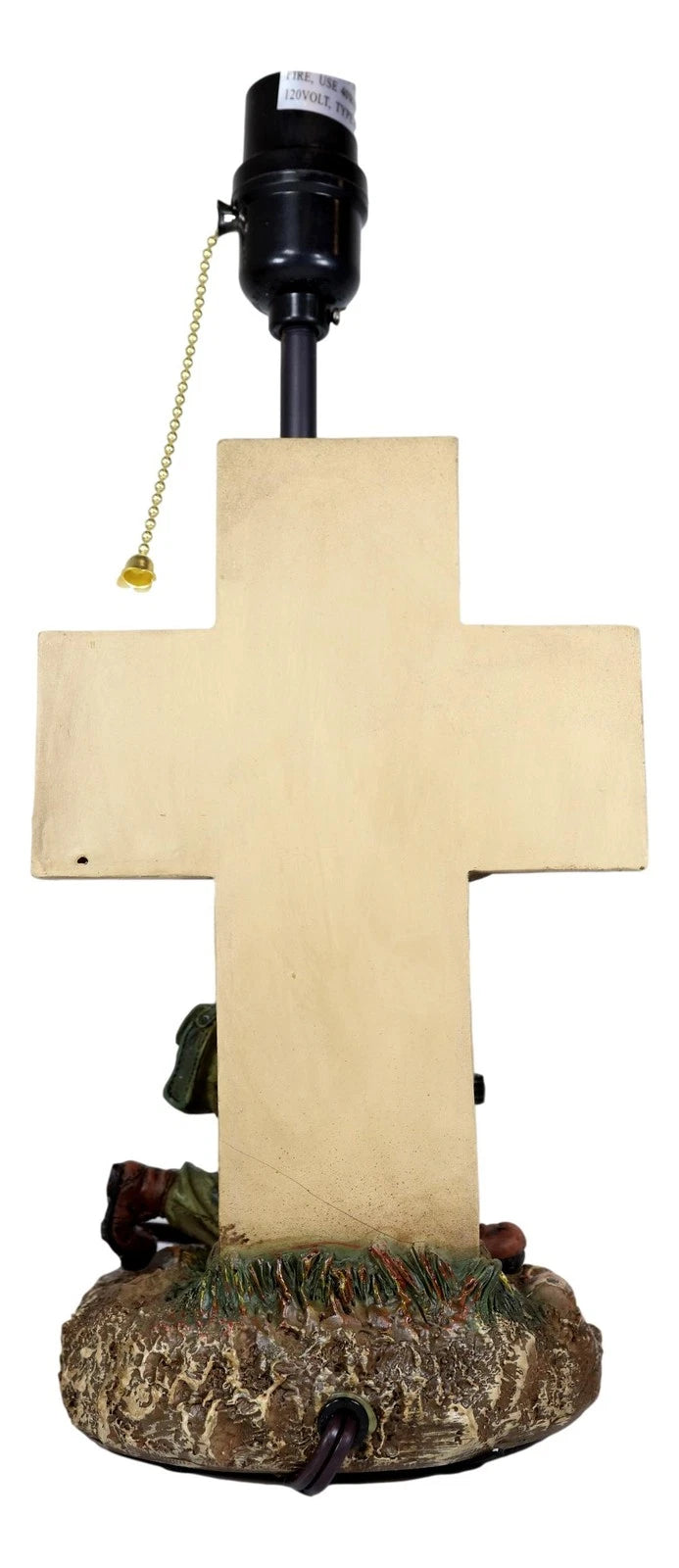 Patriotic Soldier With Rifle Kneeling By American Flag Cross Memorial Table Lamp-9