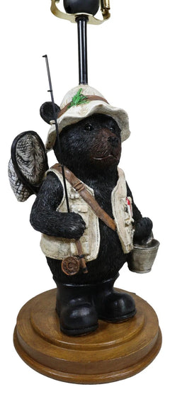 Camping Fisherman Angler Bear Going Fishing With Pole Net And Bucket Table Lamp-6