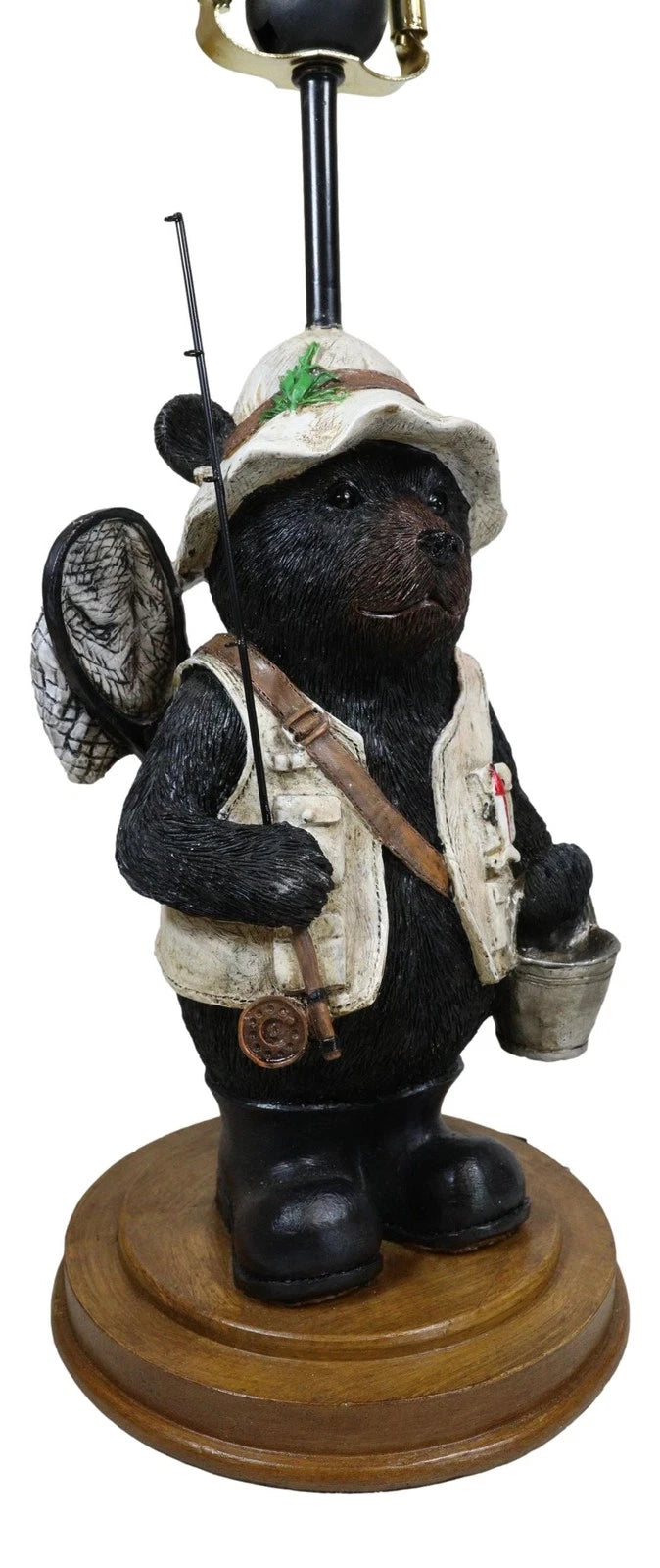 Camping Fisherman Angler Bear Going Fishing With Pole Net And Bucket Table Lamp-6