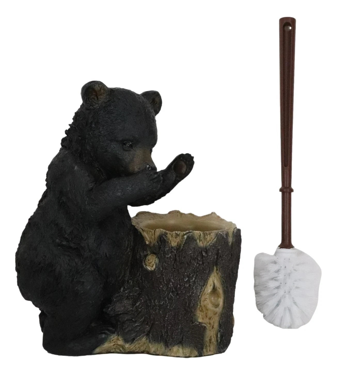 Rustic Whimsical Black Bear Stinky Potion Toilet Brush And Holder Set Figurine-4