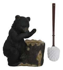 Rustic Whimsical Black Bear Stinky Potion Toilet Brush And Holder Set Figurine-4